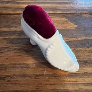 Elegant White Ceramic Shoe with Velvet Accent